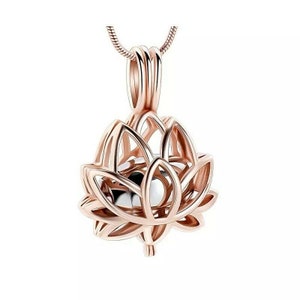 Rose Gold Lotus Flower Jewellery Cremation Memorial Urn Pendant Ashes Necklace