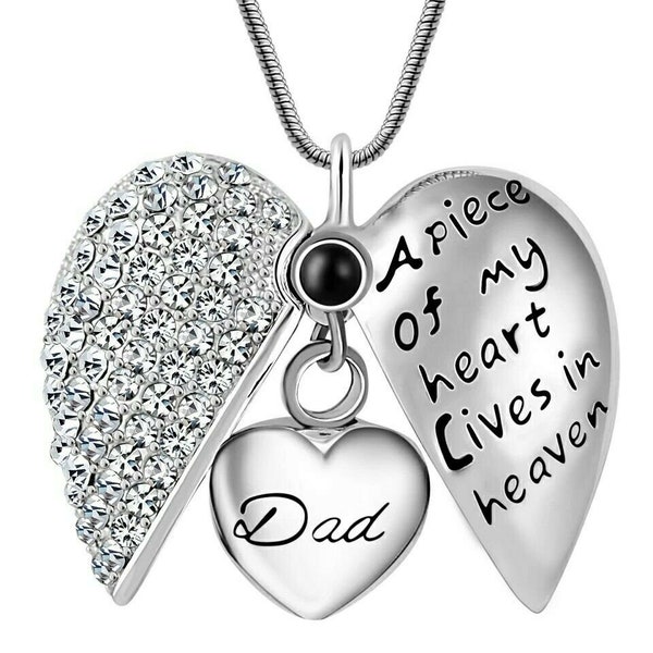 Dad Diamante Heart Cremation Urn Pendant Ashes Necklace Funeral Memorial Keepsake