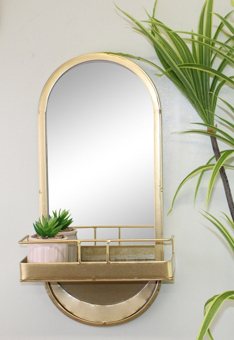 Arched Gold Metal Mirror With Storage Basket Shelf 50cm Etsy