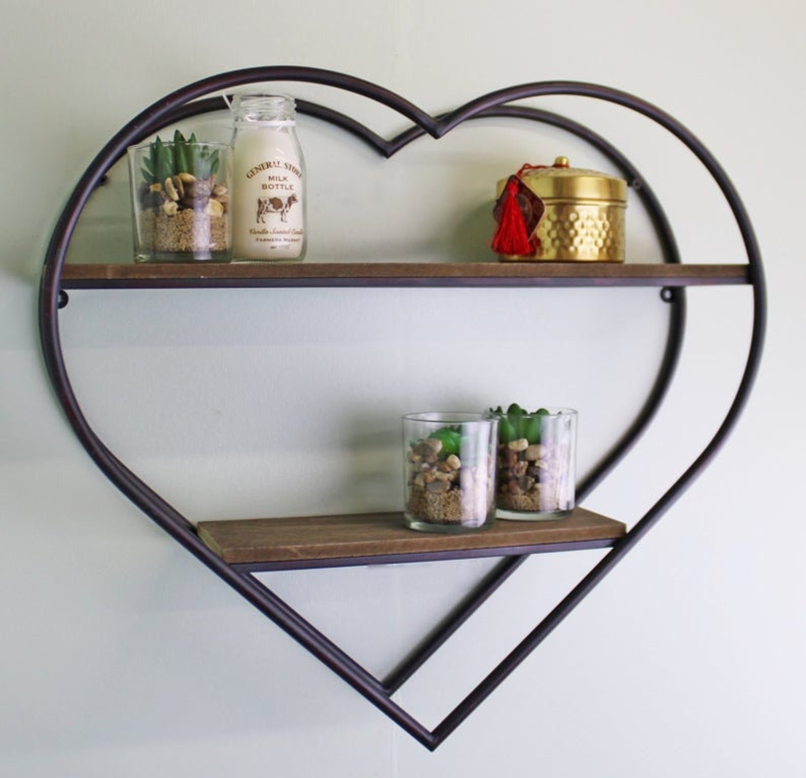 Heart Shaped Metal & Wood Shelf Unit Rustic Industrial Wall Etsy