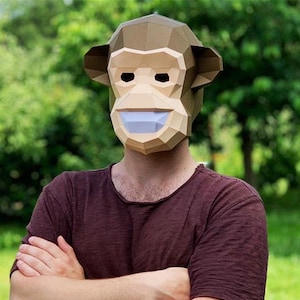 Monkey mask chimpanzee papercraft DIY PDF template DXF silhouette cameo