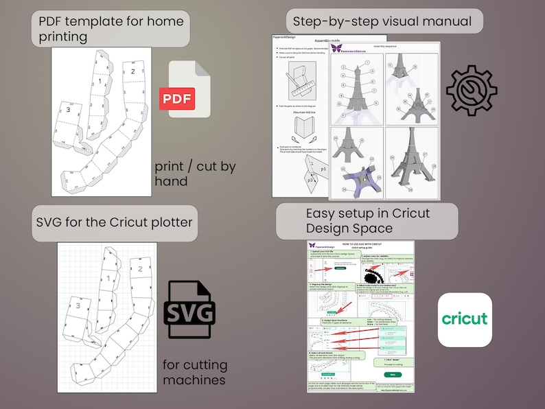 Eiffel Tower Papercraft | PDF+SVG | DIY Printable Template | Cricut Svg ...