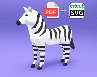 Zebra papercraft | PDF, SVG |DIY Printable Template | low lot 3D sculpture