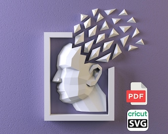 Head 3d paint papercraft DIY wall decor | PDF, SVG | cricut