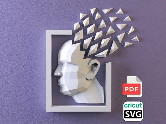 Head 3d paint papercraft DIY wall decor | PDF, SVG | cricut