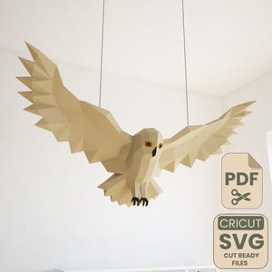 Mall för pappersuggla 3D lågpoly papperspysseluggla, gör-det-själv pappersskulptur, utskrivbart PDF-mönster