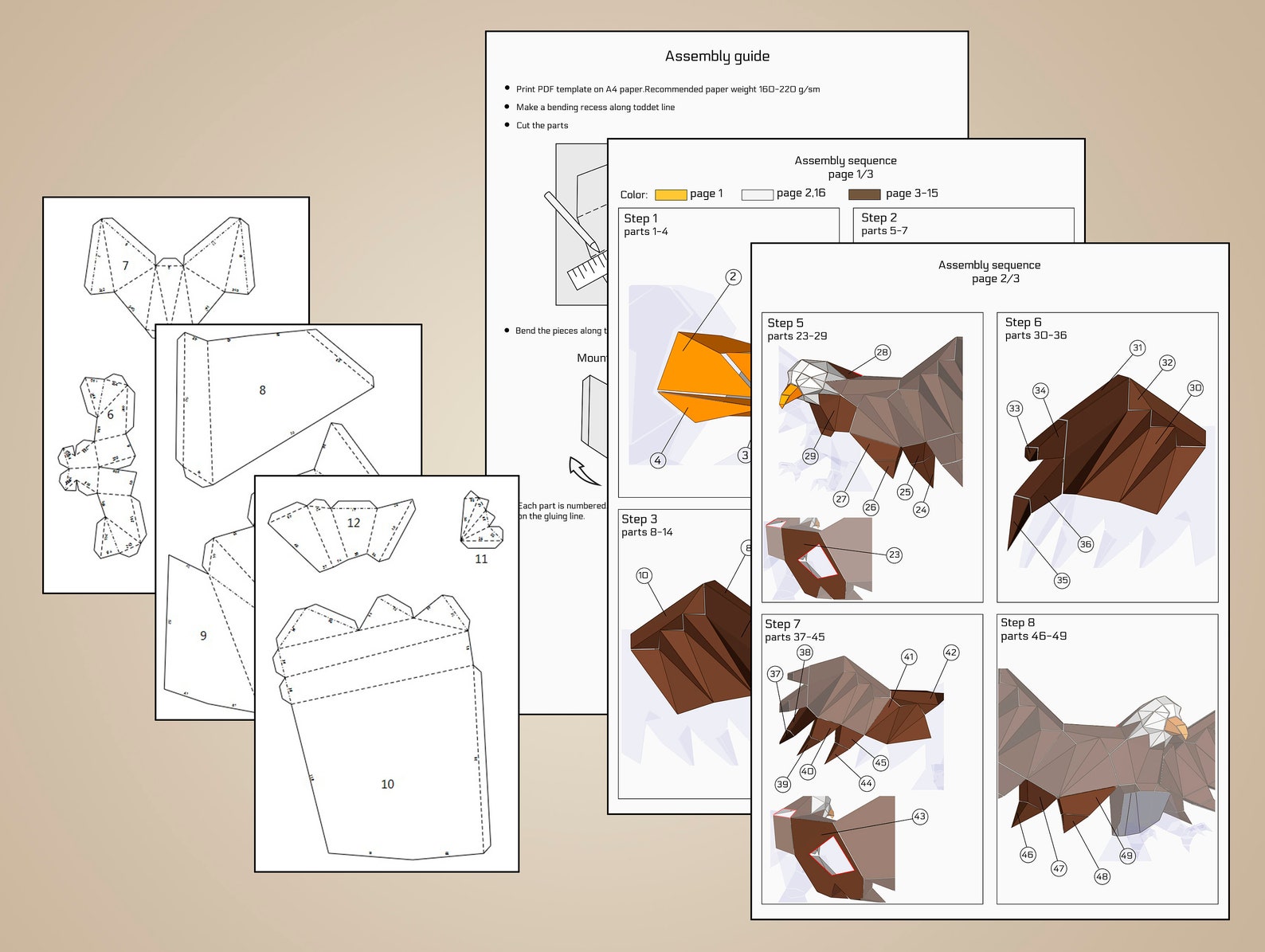 Eagle DIY Papercraft Low Poly PDF Template Etsy UK