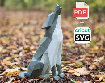 Wolf papercraft (PDF,SVG) printable Template | cricut | low poly 3d sculpture
