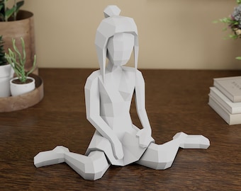 3D Papercraft Girl | Low Poly Sitting Woman | DIY Paper Sculpture PDF | SVG Cricut