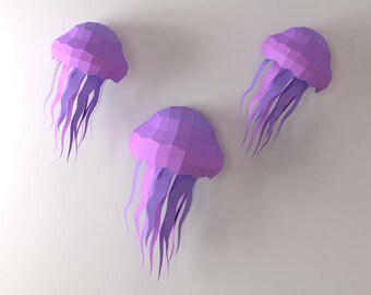 Jellyfish Papercraft Wall Decor | Low Poly | Room Decor | PDF,SVG | | Cricut