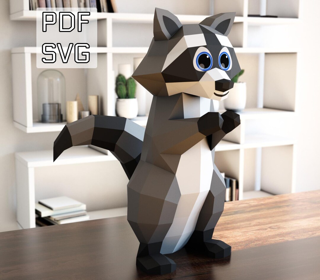 Raccoon Papercraft (PDF+SVG) DIY Template | 3D Low Poly Sculpture ...