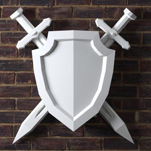 Plantilla PDF de papercraft de escudo y espadas (hazlo tú mismo) Silhouette Cameo
