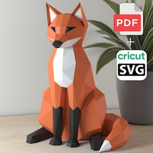 Szablon Paper Fox – 3D Low Poly Papercraft Fox, Rzeźba z papieru DIY, Wzór PDF do druku SVG Cricut