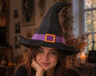 Witch's hat papercraft DIY | Halloween | Printable template | PDF, SVG | Cricut
