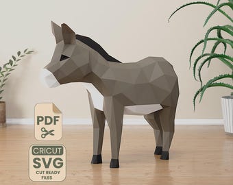 Donkey papercraft PDF DIY template low poly 3d sculpture