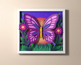 Papercraft Butterfly Shadow Box, Layered Butterfly Paper Art, 3D Wall Decor Template, Printable Papercraft, DIY Gift Idea
