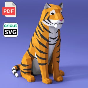 Tijger DIY papierknutselwerk | PDF, SVG | Printbare sjabloon | 3D low poly sculptuur