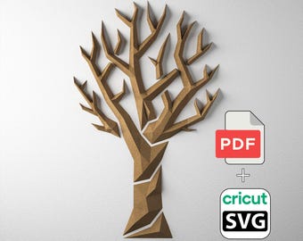 Baum-Bastelvorlage (PDF) zum Selbermachen, Wanddeko, 3D-Low-Poly-Skulptur