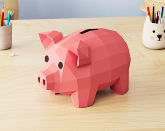 Piggy bank papercraft DIY | PDF, SVG | Printable template | Cricut