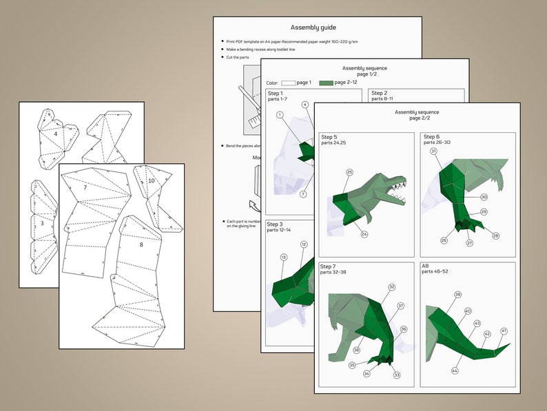Dinosaur DIY Papercraft PDF Template Digital Print - Etsy