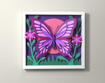 Papercraft Butterfly Shadow Box Template | 3d paint | Layered Paper Art SVG | DIY 3D Wall Decor | Cricut Papercraft