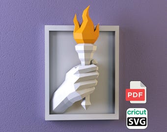 Hand with a torch 3d paint papercraft | PDF,SVG | wall decor | Cricut