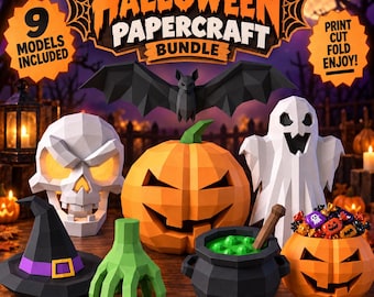 Halloween Papercraft Bundle – 9 Halloween Paper Models PDF, SVG