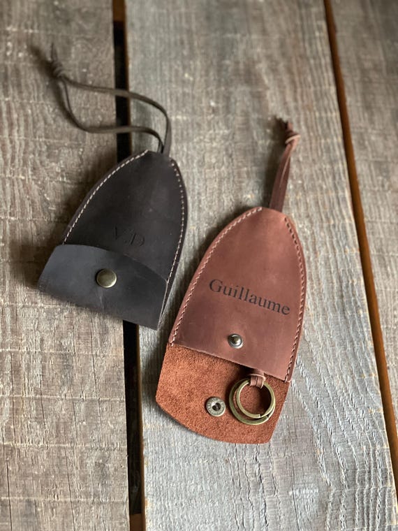 Personalized Leather Key Pouch with Pull Strap: Genuine Key Holder