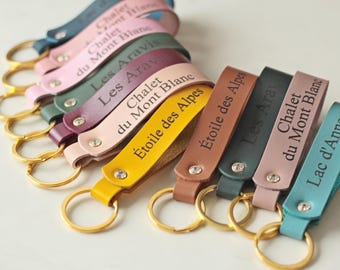 Personalized Leather Keychain | Custom Engraved Initials GPS Coordinates | Keychains for Women Men Gift