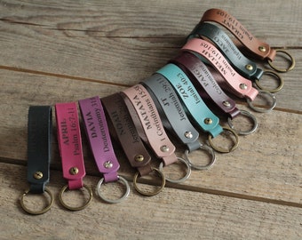 Personalized Leather Keychain: Engraved Coordinates, Custom Name, Bridesmaid Gift