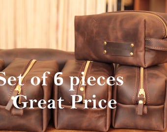 SET OF 6 Personalized gift for groomsmen Gift for groom Leather Dopp kit for men Groomsmen proposal monogram shaving bag Mens toiletry bag