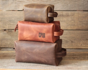 Personalized Leather Dopp Kit | Engraved Travel Toiletry Bag for Men | Groomsmen Gift Shaving Kit
