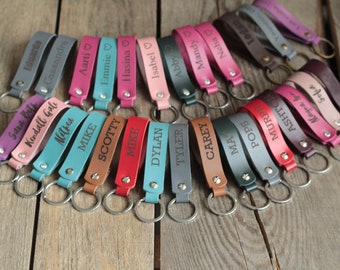 Personalized Leather Keychain, Custom Engraved Key Fob, Bridesmaid Gift