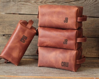 Personalized Leather Dopp Kit: Monogrammed Toiletry Bag for Men, Groomsmen Gift