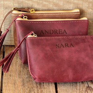 Personalized Leather Makeup Bag, Bridesmaid Gift