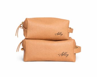 Soft Leather Makeup Bag – Personalized Travel Cosmetic Case for Women | Handmade Toiletry Pouch Gift