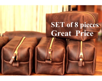 Set of 8 Personalized Leather Dopp Kits: Groomsmen Wedding Party Favors