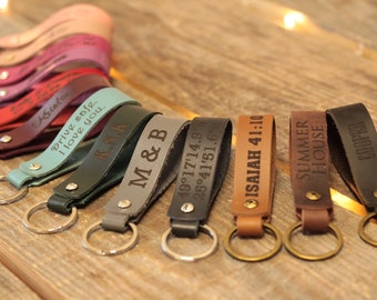 Custom Leather Keychain Personalized GPS Coordinates Messages Names Symbols Anniversary Gift Key holder Keychain for women Keychain for men