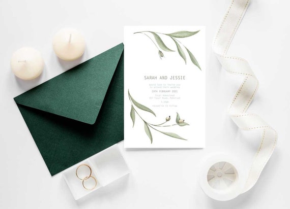 Botanic - Green Leaf - Wedding invitation, wedding invitation set, green, save the date Il_570xn