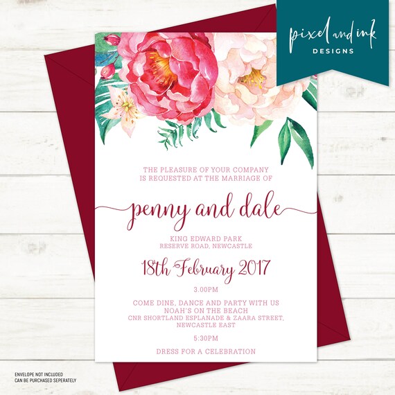 Passion 1 - Wedding Invitation, Save the Date Card, Wedding invitation set, watercolour peonie, peonie flower Il_570xn