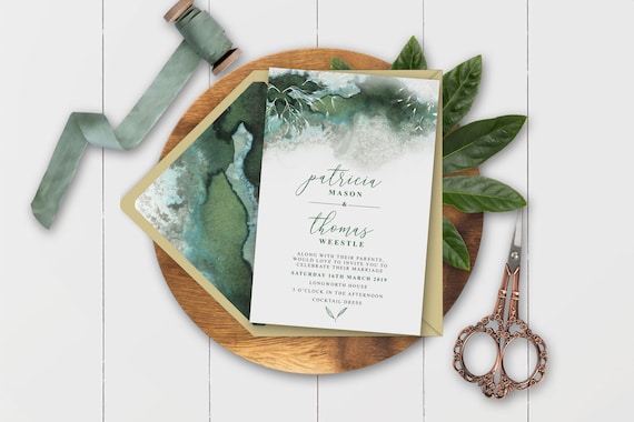 Ombre Magic - Green Leaf - Wedding invitation, wedding invitation set, green ombre, save the date Il_570xn