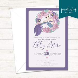 Sweet Mermaid Cove with Flower Wreath 2 - Birthday invitation