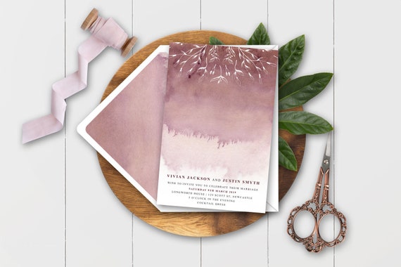 Ombre Magic - Pink Leaf - Wedding invitation, wedding invitation set, green ombre, save the date Il_570xn