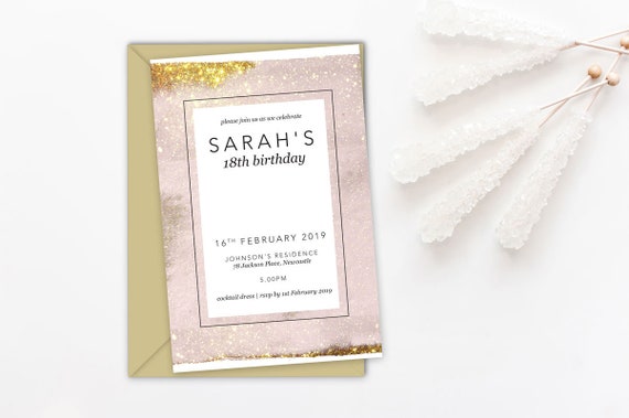 Space Glitter - Birthday invitation, pink and gold glitter Il_570xn