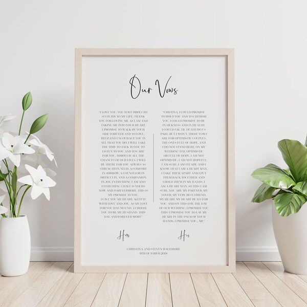 Anniversary Gift, 1st Year Paper, Wedding Vow Keepsake Wall Art