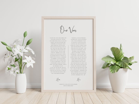 Anniversary Gift, 1st Year Paper, Wedding Vow Keepsake Wall Art Il_570xn