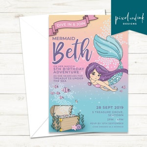 Sweet Mermaid Cove with Treasure Chest - Birthday invitation