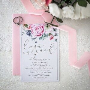 Peonie Gold - Wedding invitation, wedding invitation set, watercolour floral design peonie flower, peony bouquet, pink, green colours