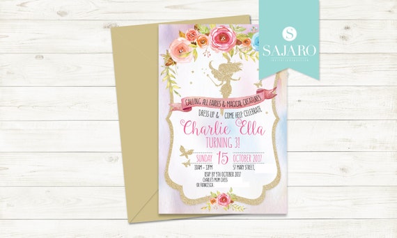 Fairy Gold Glitter - Birthday invitation Il_570xn
