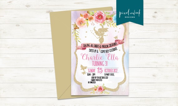 Fairy Gold Glitter - Birthday invitation Il_570xn